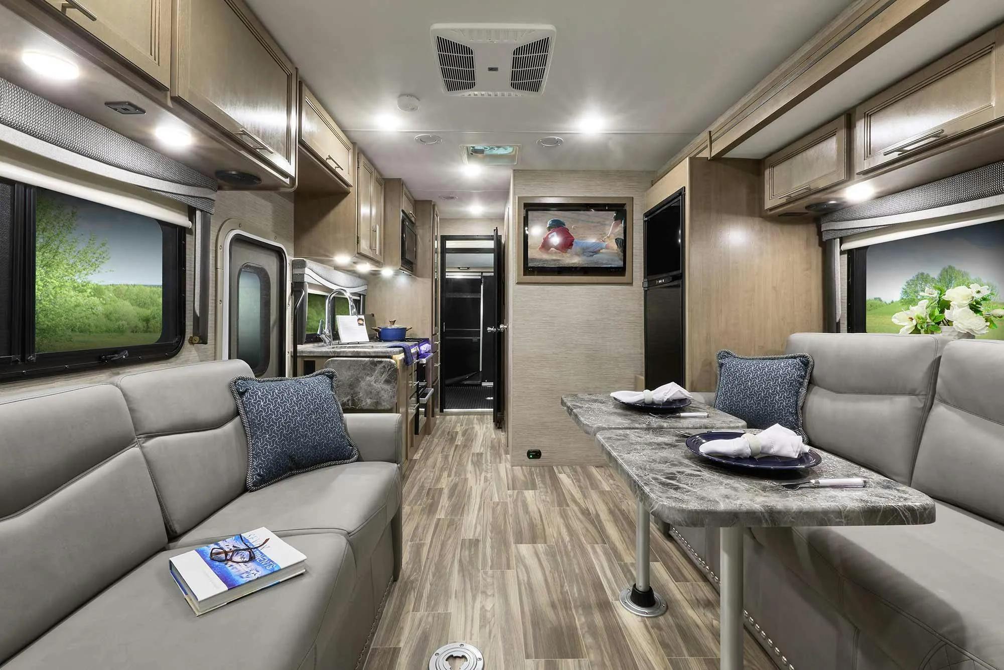 2022 Thor Outlaw Class C Toy Hauler RV 29J Front to Back - Street Blues Irish Maple Cabinetry