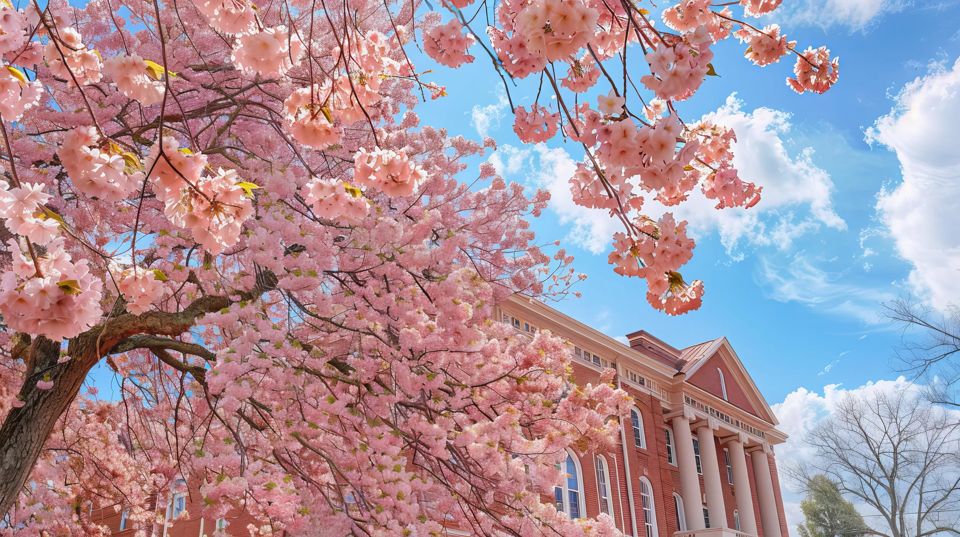 Cherry Blossom in bloom in Macon Georgia --ar 16:9 Job ID: 4844b6ff-9157-4d1f-8b23-15885ae2901f